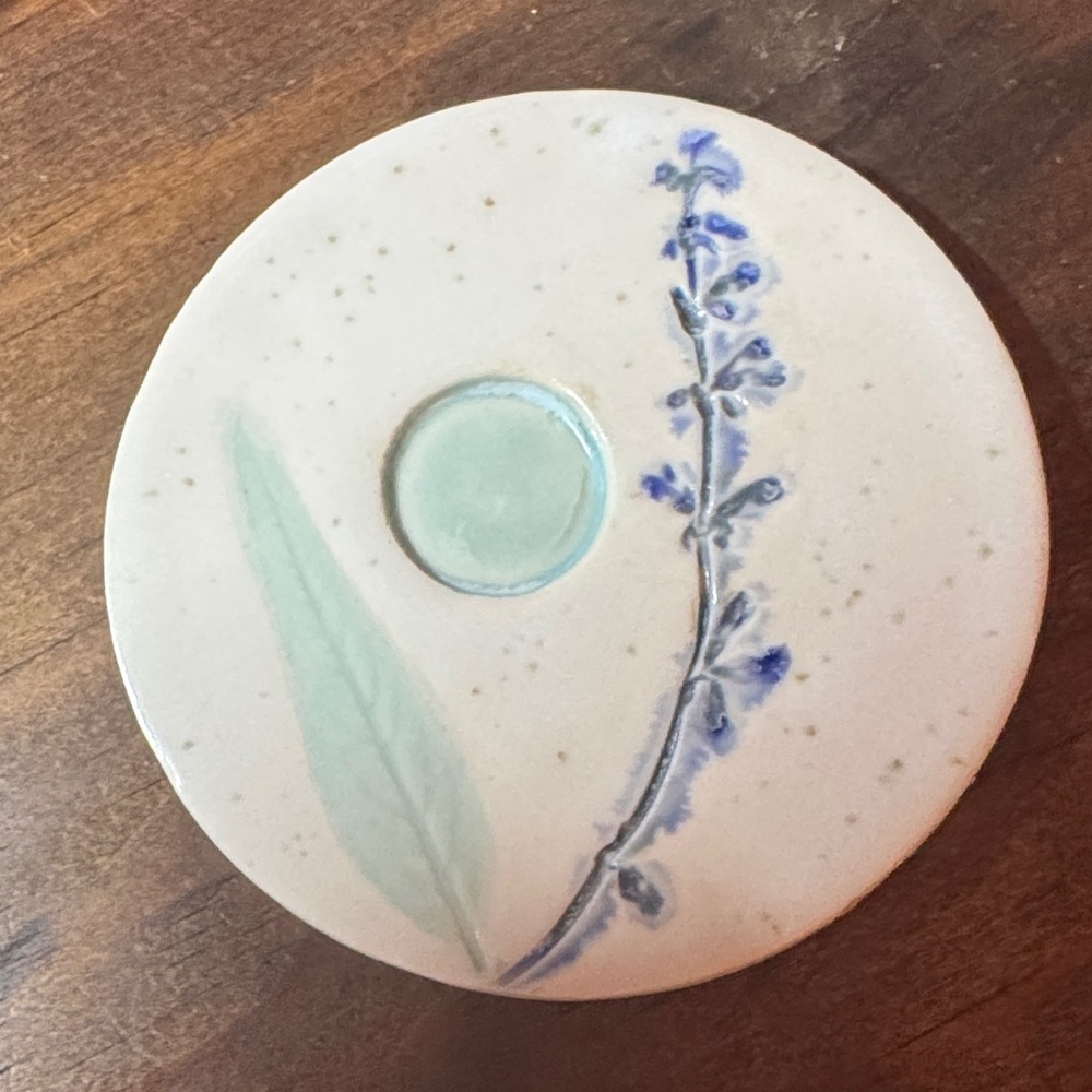 Handcrafted Ceramic Coaster with Blue Floral Design